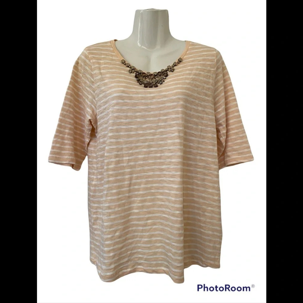 NWT J. Crew Striped Jeweled Neckline Top Sz M